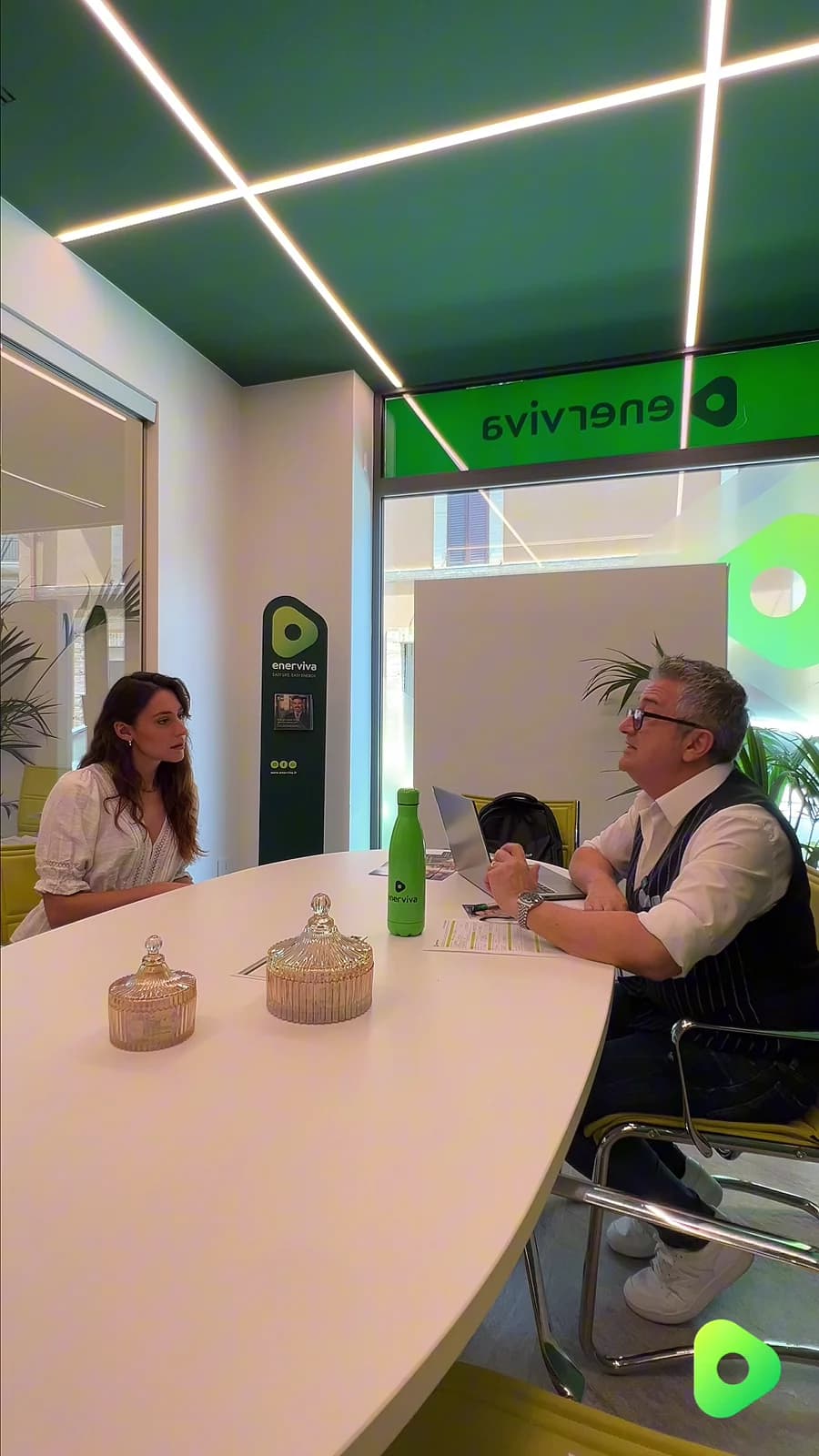 A conversation at an Enerviva desk, from the second video.
